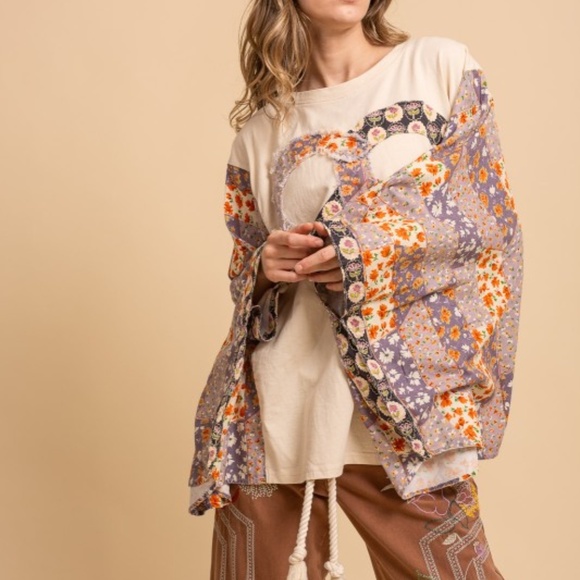 Bluevelvet Floral Print Heart Peace patchwork Kimono Poncho Top - Picture 6 of 9